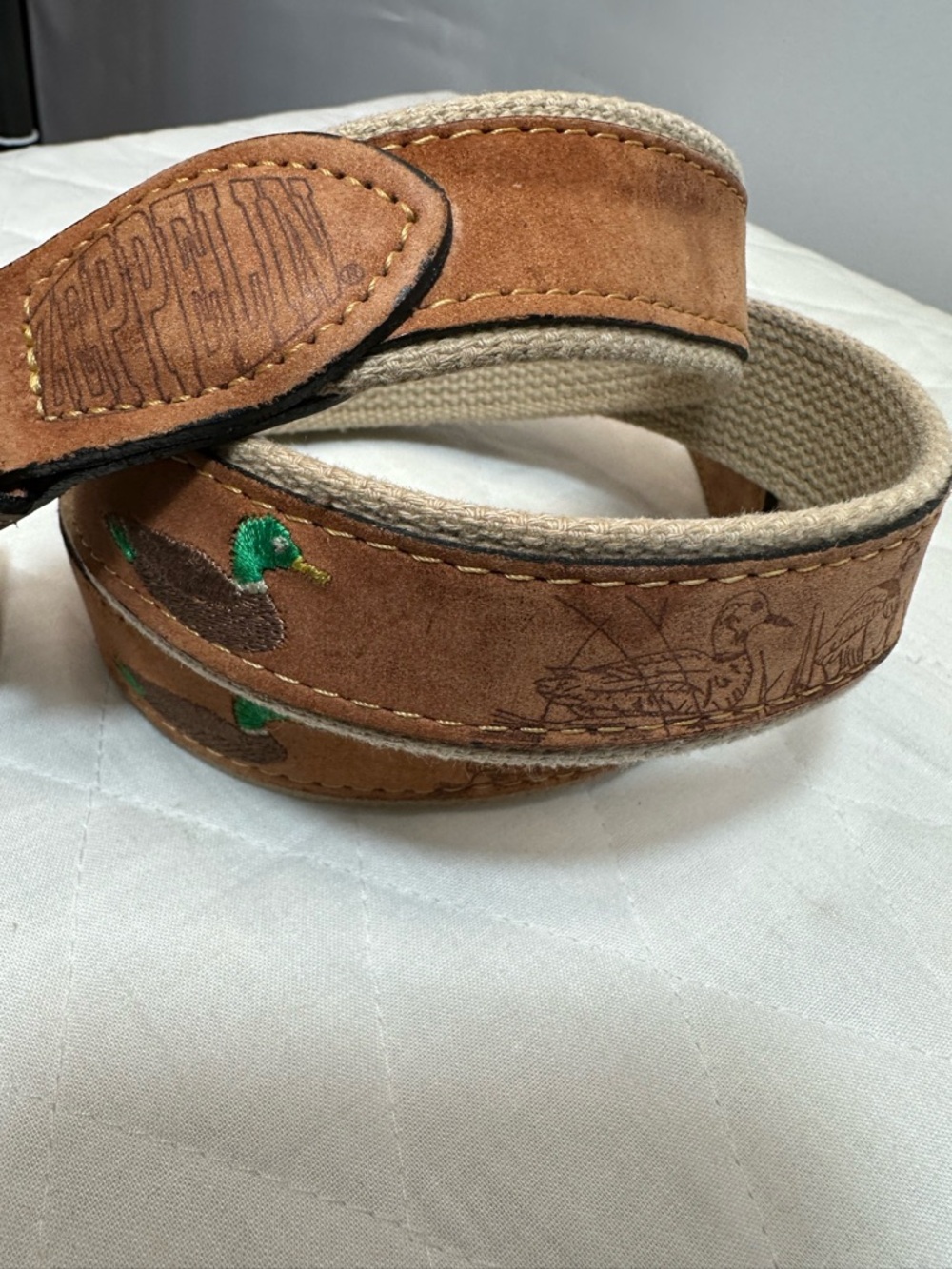 Men's Brown Embroidered Duck Leather Tooled Studded Belt Western Cowgirl Cowboy